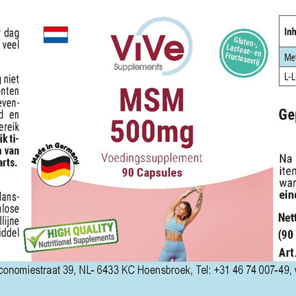 MSM 500 mg - 90 Capsules - Organic Sulfur - Methylsulfonylmethane - 3000 mg Daily Dose - High Dose and Vegan | Quality from Germany - ViVe Supplements