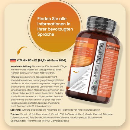 Vitamin D3 K2 2000 IU - 2 Year Supply - 365 Tablets with 200μg Vit K2 - 98.8% All-Trans MK-7 - 1 Tablet every 2 days - Alternative to Vitamin Drops - Vegan Source (Lichen) - WeightWorld