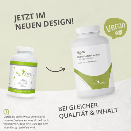 VitaCare MSM capsules, 120 capsules each containing 1000mg MSM powder, prevent sulfur deficiency, organic &amp; natural sulfur powder with high bioavailability
