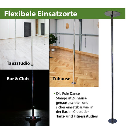 TRUTZHOLM Pole Dance Professional in black or chrome approx. 231-274 cm Ø 45 mm Static &amp; Spinning without drilling Fitness (silver)