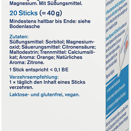 tetesept Magnesium 500 Direct – 1 x 20 Direct Sticks – Dietary supplement with magnesium powder for ingestion without water – Fast for active muscles