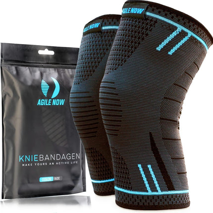 AGILE NOW® Knee Support Set of 2 Premium stabilizes and protects the joints during every movement, knee support for women and men, non-slip and breathable knee pads, for every sport (M | Blue)