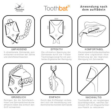 toothbat WOW dental floss holder for perfect mouth and tooth cleaning, interdental cleaning, oral hygiene, health care (orange)