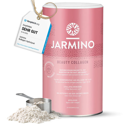 JARMINO Collagen Peptides with Hyaluronic Acid - Collagen Powder with Vitamin C, Biotin, Zinc | Collagen Hydrolysate, Collagen Powder for Radiant Skin, Healthy Hair, and Strong Nails | 450g
