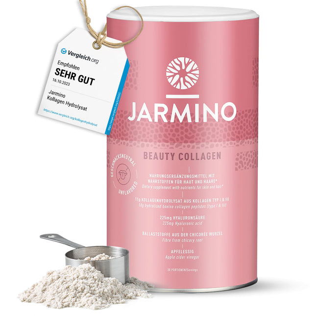 JARMINO Collagen Peptides with Hyaluronic Acid - Collagen Powder with Vitamin C, Biotin, Zinc | Collagen Hydrolysate, Collagen Powder for Radiant Skin, Healthy Hair, and Strong Nails | 450g