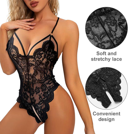 Satohom Women's Sexy Body Lingerie Lace Bodysuit Deep V-Neck Erotic Negligee Lingerie Babydoll Underwear Sexy Outfit for Sex Babydoll Body