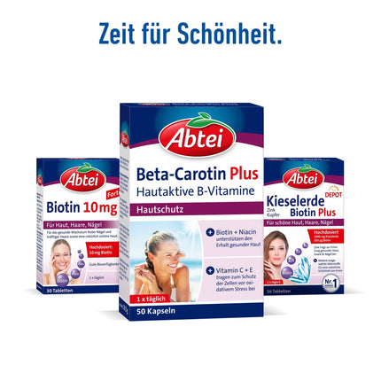 Abtei Beta-Carotene Plus - For skin protection - With skin-active B vitamins - Gluten-free, lactose-free - 50 capsules