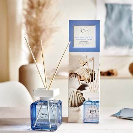 ipuro - Essentials Room Fragrance Sunny BEACHTIME 100ml | Room freshener with grapefruit, lemon &amp; white musk fragrance aroma | Diffuser with sticks | Air freshener for the home
