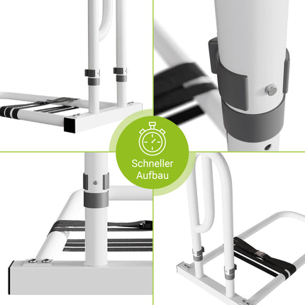 Juskys Bed Riser - Grab Bars for Seniors - Height-Adjustable Aid - Steel Riser - 2 Straps - for Beds with Slatted Frames - White