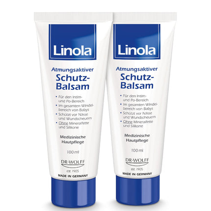 Linola Protective Balm - Twin Pack = 200 ml | Cream for the intimate area, groin area, and buttocks to protect against chafing and soreness | Breathable protective film for irritated and dry skin