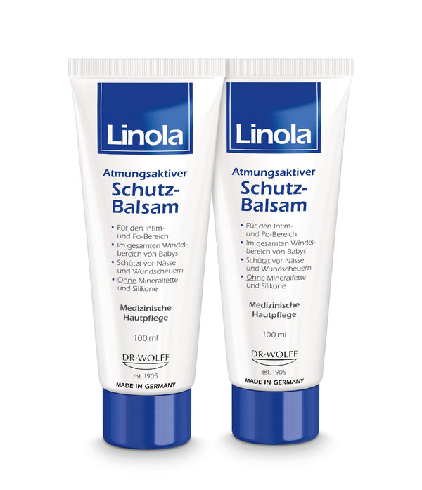 Linola Protective Balm - Twin Pack = 200 ml | Cream for the intimate area, groin area, and buttocks to protect against chafing and soreness | Breathable protective film for irritated and dry skin