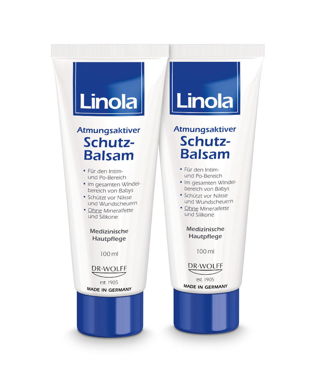 Linola Protective Balm - Twin Pack = 200 ml | Cream for the intimate area, groin area, and buttocks to protect against chafing and soreness | Breathable protective film for irritated and dry skin