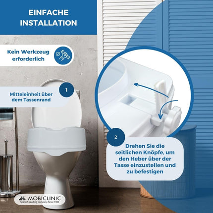 Mobiclinic®, Raised Toilet Seat, 14 cm, Titanium, European Brand, Raised Toilet Seat, Toilet Seat for Seniors, Toilet Aids, Extra Stable, White