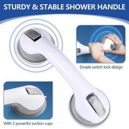 Grab handles for seniors 2 pieces, grab handle shower with strong hold suction cup handle, bathroom grab handle, stand-up aid suction handle, safety bar for shower bench