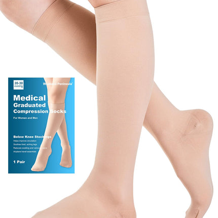 Medical compression stockings for women and men, 20-30 mmHg Class 2, sizes S-4XL, graduated support compression socks, support stockings for varicose veins, edema, and flight (beige, XXL)