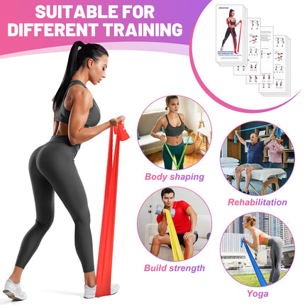 5 Piece Fitness Bands Set, 1.5M Gymnastic Band Resistance Bands in 5 Strengths Fitness Band Resistance Bands for Pilates Yoga Strength Training for Men and Women