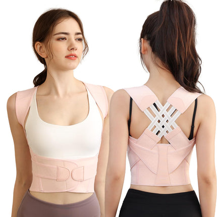 NormXinRui Adjustable Back Posture Belt, Posture Corrector for Women and Men, Relieves Neck and Shoulder Pain (Pink, M)