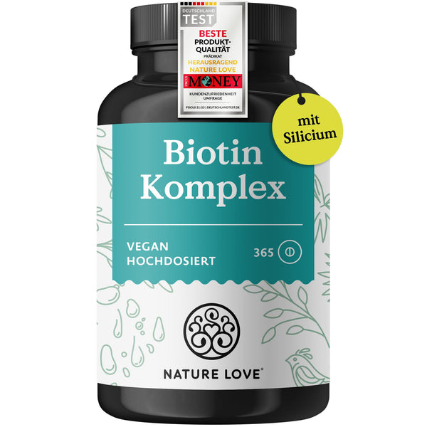 Biotin Complex - with zinc, selenium, silicon &amp; vitamin B5 - high dose with 10,000µg biotin - 365 tablets for hair, skin and nails - hair vitamins in a year's supply - vegan &amp; laboratory-tested
