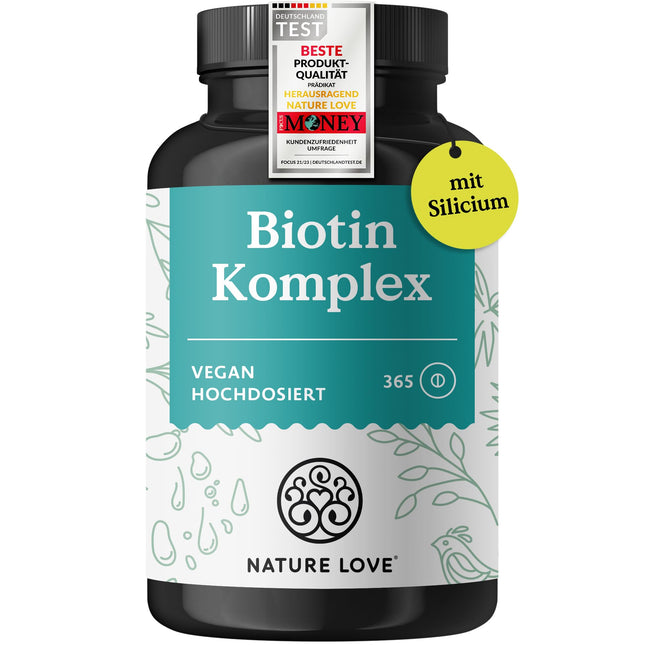 Biotin Complex - with zinc, selenium, silicon &amp; vitamin B5 - high dose with 10,000µg biotin - 365 tablets for hair, skin and nails - hair vitamins in a year's supply - vegan &amp; laboratory-tested