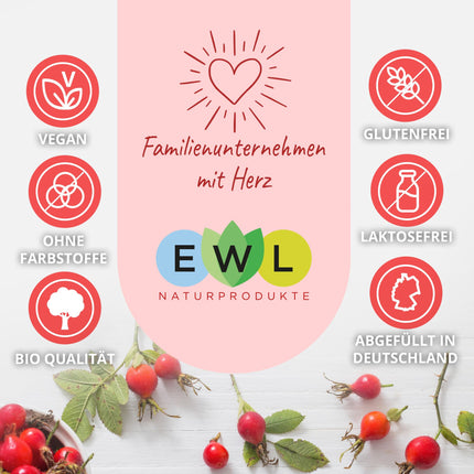 EWL Naturprodukte Organic Rosehip Powder 1kg, whole rosehip ground in raw food quality, vegan, organic rosehip powder from controlled organic cultivation