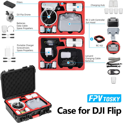PFVtosky case for DJI Flip, Portable waterproof hard case with shoulder strap for DJI FLIP drone and battery accessories (for DJI RC2 controller)