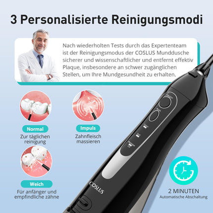 COSLUS Oral Irrigator Cordless Portable Electric Tooth Cleaner, 300ML Water Tank Rechargeable Dental Irrigator Double Water Teeth Flosser IPX7 Waterproof Oral Irrigator Test Winner for Cleaning While Traveling