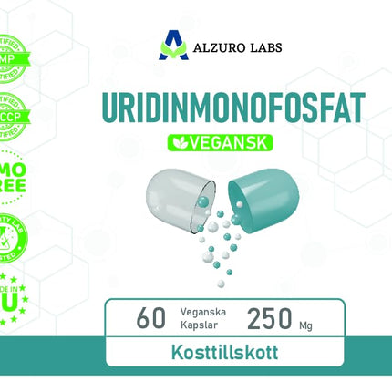 Alzuro Labs Uridine Monophosphate | 250 mg | 60 Vegan Capsules | High-Dose Brain, Memory &amp; Nervous System Support | 2-Month Supply | Laboratory-Tested GMP-Certified Dietary Supplement
