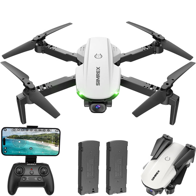 SIMREX Drone with 1080P Camera, One-Key Takeoff Drone, Waypoint Flying, Auto-Follow, 3D Flip, 3 Speeds, Remote Control Drone for Kids and Adults, White