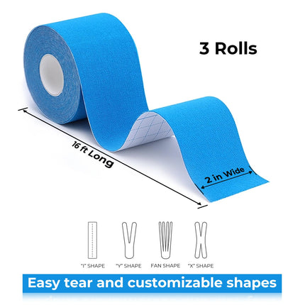 3 Rolls of Kinesiology Tape (5m x 5cm), Professional Kinesiotapes Physio Tape Sport Tape Set, Waterproof &amp; Skin-friendly Kinesiotape, for Muscle Support, Knee Pain, Elbow and Shoulder