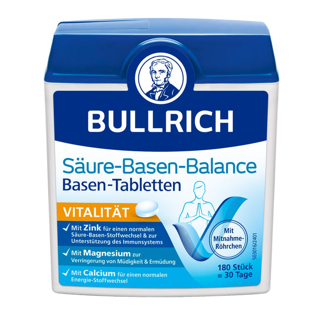 Bullrich Acid-Base Balance Base Tablets | With zinc for a balanced acid-base balance | Vegan | Includes carry-on tube | 180 tablets (1 pack)