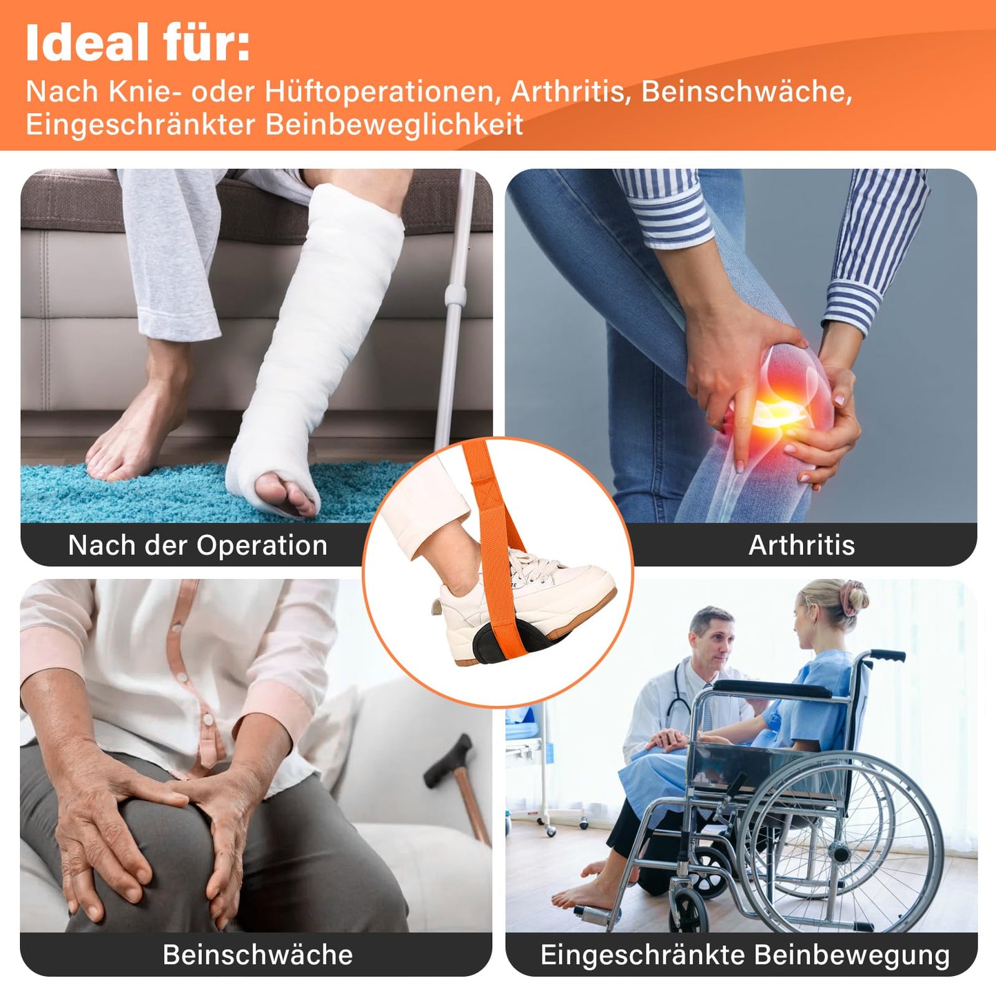 39'' Starrer Beinhebergurt mit Gepolsterter Schlaufe für Hände und Füße,Beinlifter für Hüft- und Knieersatz Erholungshilfen,Fußheber zum Einfachen Ein- und Aussteigen aus dem Bett,Auto,Rollstuhl