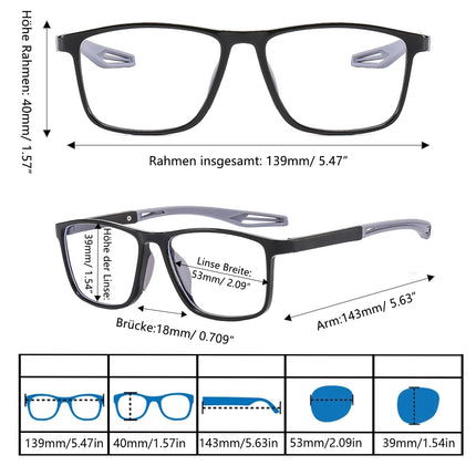 Fsread Reading Glasses Men Set of 3 Sporty Design, Comfortable and Flexible Lightweight Blue Light Blocking Reading Aid for Men +2.0