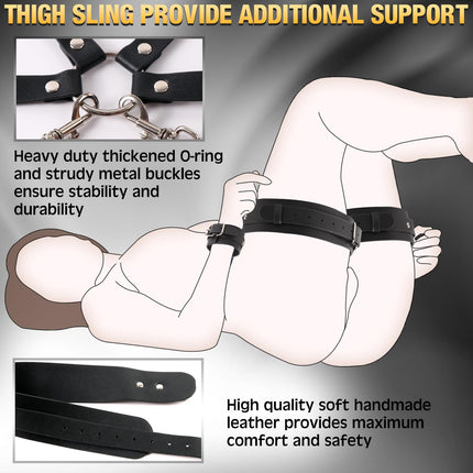 BDSM Bondage Set Breast Cuffs Sex Toys for Couples Extreme Sex Leather Neck to Thigh Breast Cuffs Harness with Handcuffs, Breast Cuffs for Women Harness Ladies Sexy Lingerie (Black)
