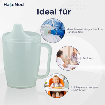HaseMed Drinking Cup with Handle &amp; Spout (1 Piece) – Ergonomic cup for safe drinking without spills, ideal for seniors &amp; people with limited hand function – Robust &amp; durable, 12 mm