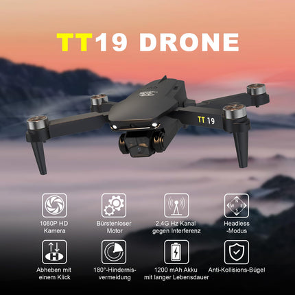 TT19 Mini Drone with Camera 180° Obstacle Avoidance 40KM/H Maximum Speed ​​RC FPV Drones for Beginners Adults Brushless Motor Drone 5G Wifi Adjustable Camera 1080p Foldable Quadcopter