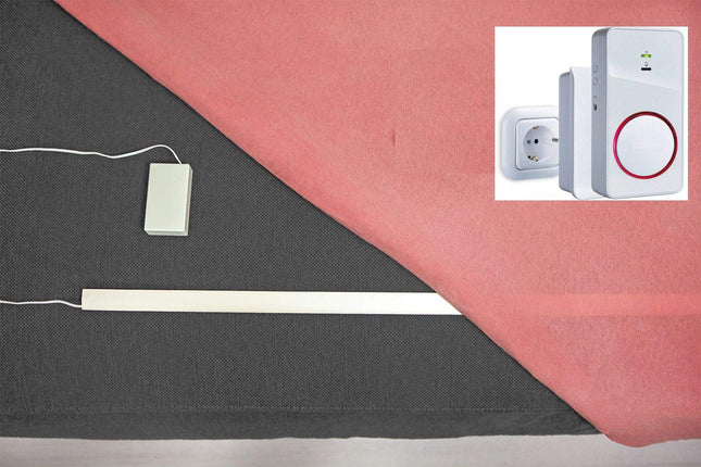 Pratoline wireless bed edge sensor - care aid - with battery radio receiver, mains and mobile - 60cm x 22mm x 2mm - dementia fall prevention - bed edge alarm