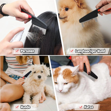 Lice Comb, 3-Piece Flea Comb, Nit Comb, Fine-Tooth Flea Comb for Dogs, Stainless Steel Tick Comb for Cats, Lice Comb for Long Hair, Children, Adults, and Pets, Dandruff Removal (Black)