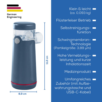 Beurer IH 49 inhaler, portable inhalation device for children and adults, for colds, asthma and other respiratory diseases, rechargeable battery, particularly quiet