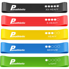Panathletic Fitness Bands, Set of 5 – 5 Different Strengths, Exercise Instructions, eBook in German, Carrying Bag – 5X Fitness Band, Exercise Band, Resistance Band