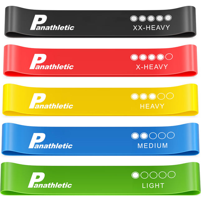 Panathletic Fitness Bands, Set of 5 – 5 Different Strengths, Exercise Instructions, eBook in German, Carrying Bag – 5X Fitness Band, Exercise Band, Resistance Band