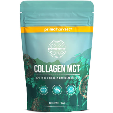 Collagen Powder by Primal Harvest - Bioactive Premium Collagen Complex, Sustainable Grass-Fed, Collagen Hydrolysate, Tasteless, Optimal Solubility (Primal Collagen MCT (1 Pack)