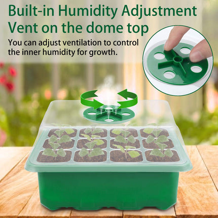 Feizeisun Growing Greenhouse 12 Pieces 144 Cells Indoor Greenhouse Grow Box Mini Greenhouse Grow Kit Greenhouse Grow Tray with Lid and Ventilation, 20 Labels, 2 Tools
