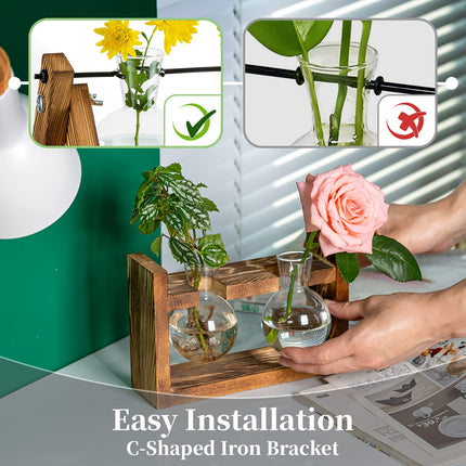 Propagation Station For Plants Upgrade Bulb Vase Planter With Wooden Stand Glass Flower Pot Indoor For Table Decoration Vintage Home Office Accessories, 2 Bulbs