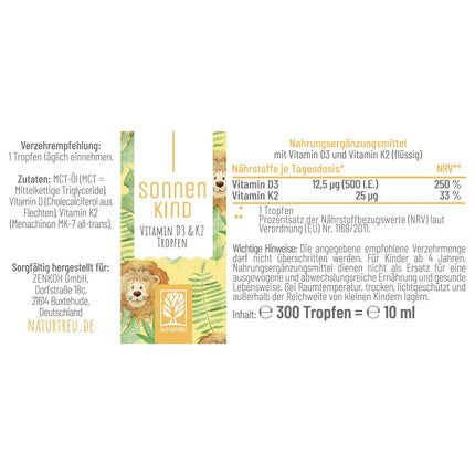 Vitamin D3 K2 Drops 100% Vegan for 300 Days - 500 IU Vitamin D from Lichen &amp; 25μg Vitamin K for Children | Vitamin Drops