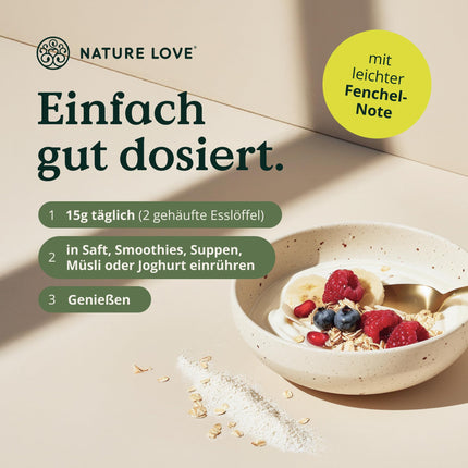 NATURE LOVE® High-Fiber Powder - 450 grams - Fiber: Psyllium husks, acacia fiber, inulin, oats &amp; more - ideal supplement for intestinal cleansing - vegan and laboratory-tested