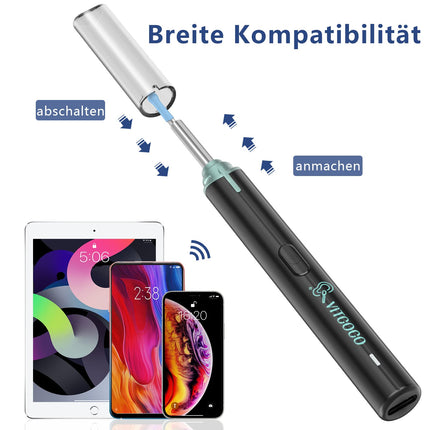 Earwax Remover Otoscope, VITCOCO 1920P WiFi Ear Cleaner, IP67 Waterproof Otoscope Ear, 360° Wide Angle Otoscope Camera with 6 LEDs for Adults, Children and Pets (Black)