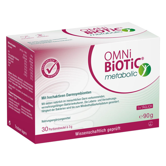 OMNi BiOTiC metabolic, 30 servings (90g), 7 bacterial strains, 3 billion germs per daily dose, powder, vegetarian, gluten-free, for daily use