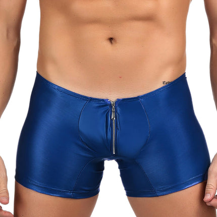 ohyeahlady Wetlook Men's Sexy Lingerie Erotic Briefs for Men Sissy Panties Gay Underwear Underpants Faux Leather Large Sizes Sexy Lingerie Underwear String Thong Leather Shorts Blue L