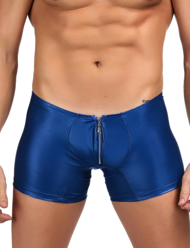 ohyeahlady Wetlook Men's Sexy Lingerie Erotic Briefs for Men Sissy Panties Gay Underwear Underpants Faux Leather Large Sizes Sexy Lingerie Underwear String Thong Leather Shorts Blue L