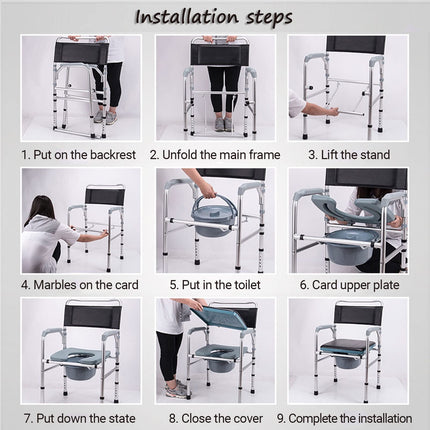 Commode Chair, Height Adjustable Folding Portable Nursing Chair, Commode Chair Toilet Chair with Non-Slip Rubber Feet, Shower Chair Potty Chair for Elderly Disabled Pregnant Women